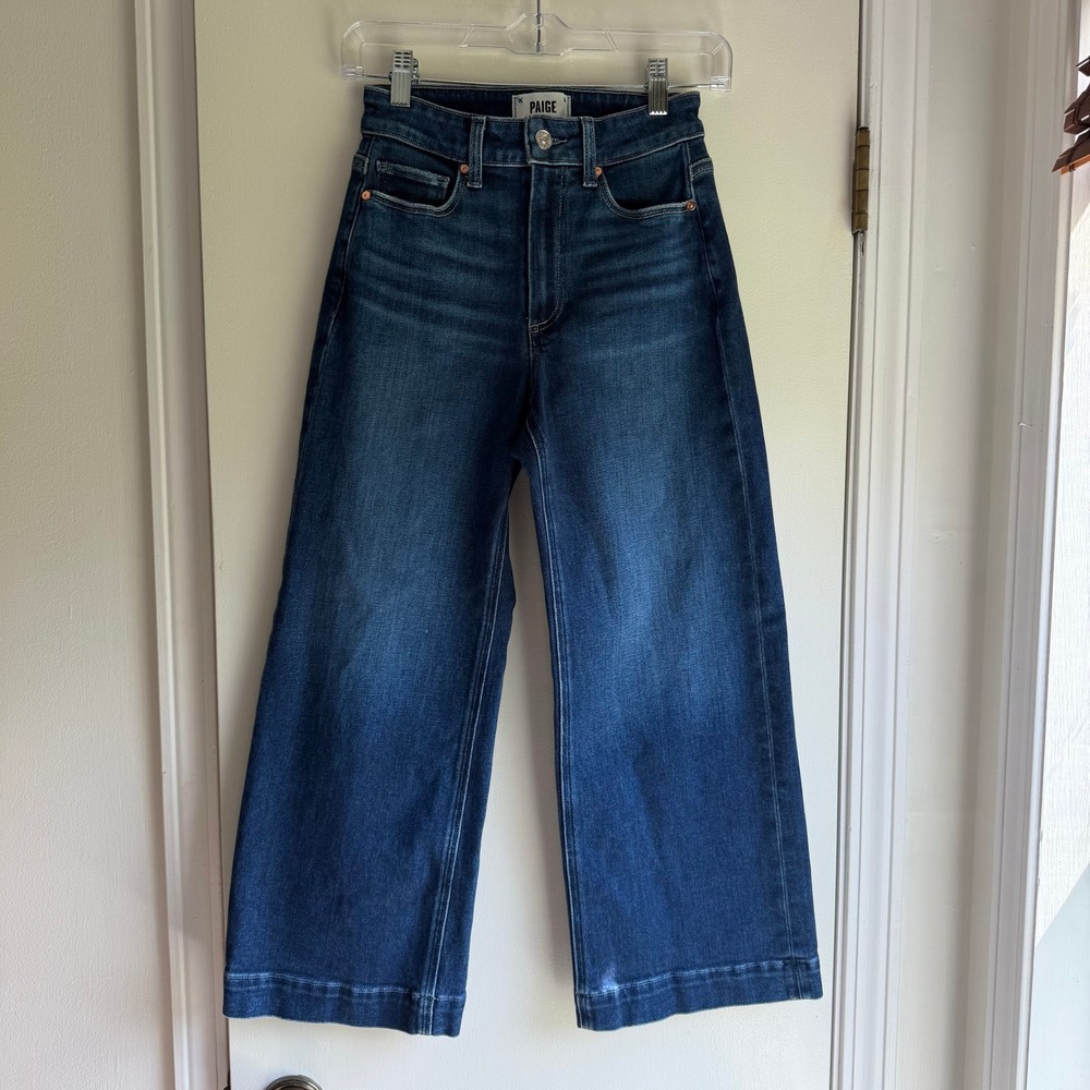 Paige Anessa High Rise Wide Leg Petite Jeans Dark Wash Indigo Size 24